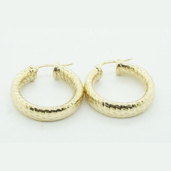 Estate 14k Yellow Gold Gemstone Hoop Earrings - Women's Fine